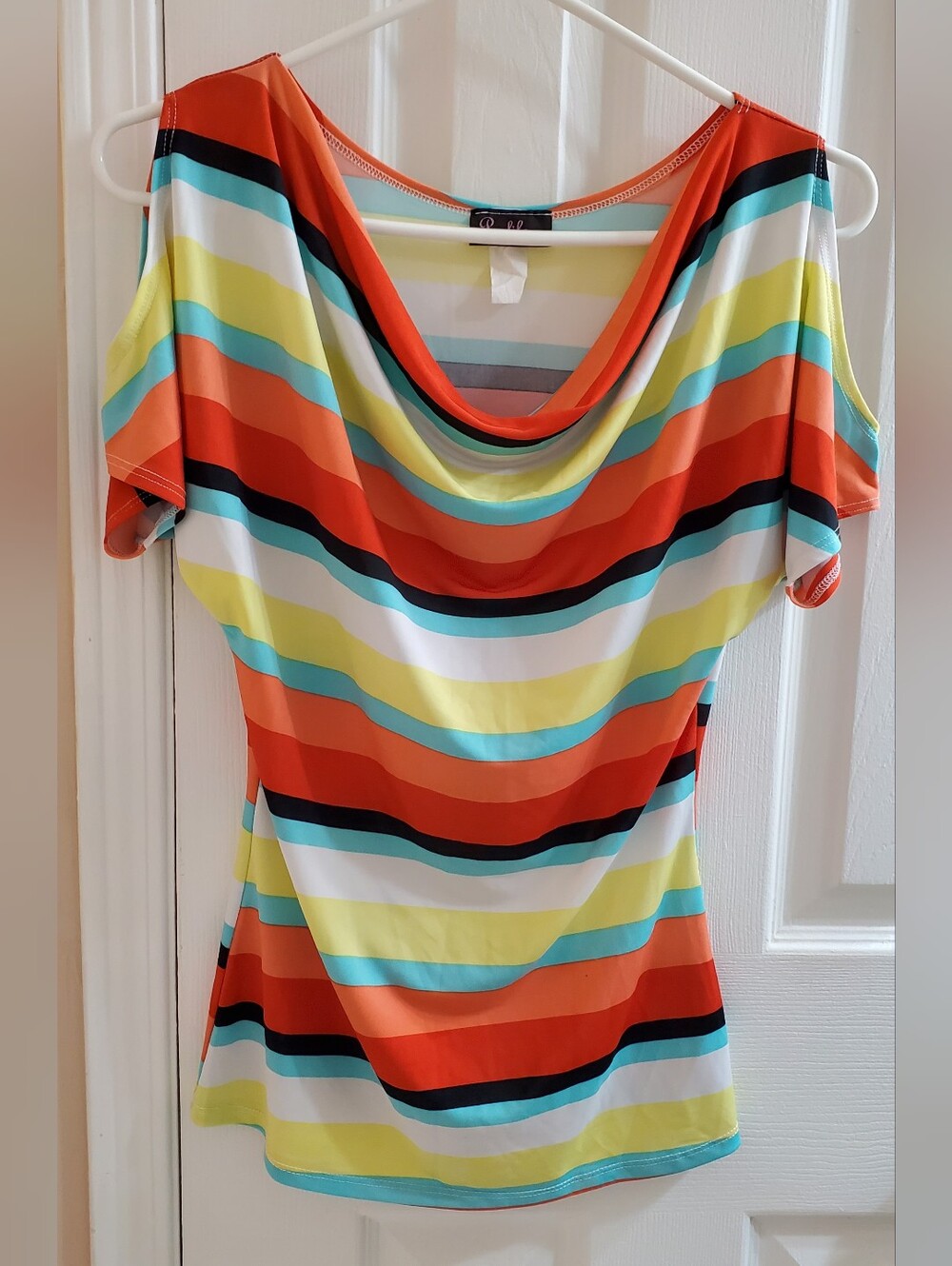 Women Profile Striped Cow Neck/Cold-Shoulder Top - Multicolour Stripes